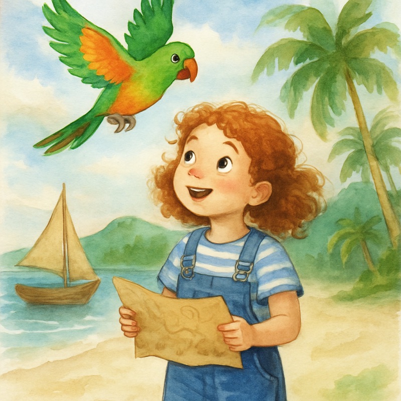 A girl with a treasure map on a tropical beach
